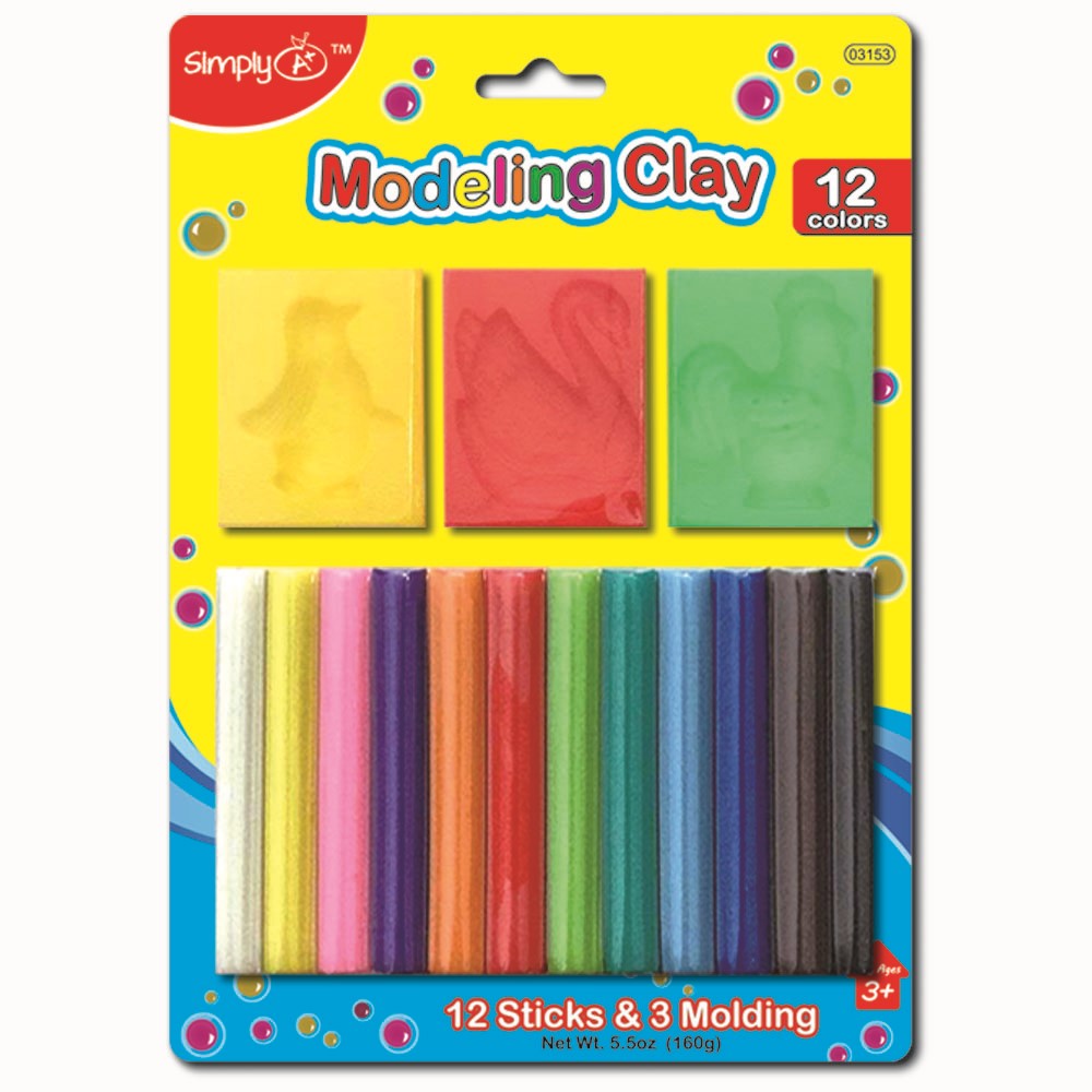 BAZIC 5.64 oz (160g) 12 Color Modeling Clay Sticks + 3 molding Bazic  Products