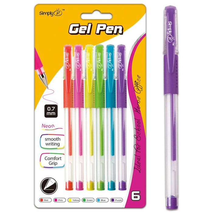 6Ct Neon Gel Ink Pen, 0.7mm, assorted ink, 24/pack with Grip — TGP