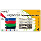 4Ct Dry Erase Markers Fine Tips Assorted Colors 24/Pack